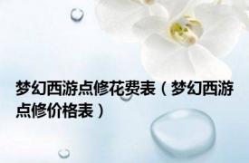 梦幻西游点修花费表（梦幻西游点修价格表）