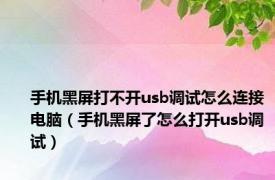 手机黑屏打不开usb调试怎么连接电脑（手机黑屏了怎么打开usb调试）