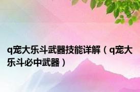 q宠大乐斗武器技能详解（q宠大乐斗必中武器）