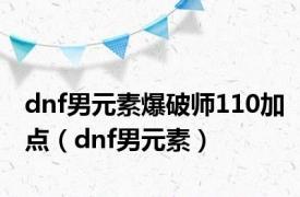 dnf男元素爆破师110加点（dnf男元素）