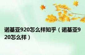 诺基亚920怎么样知乎（诺基亚920怎么样）