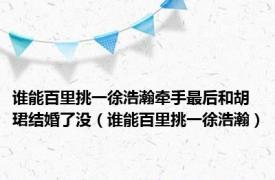 谁能百里挑一徐浩瀚牵手最后和胡珺结婚了没（谁能百里挑一徐浩瀚）