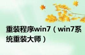 重装程序win7（win7系统重装大师）