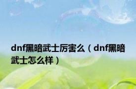 dnf黑暗武士厉害么（dnf黑暗武士怎么样）