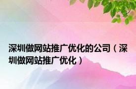 深圳做网站推广优化的公司（深圳做网站推广优化）