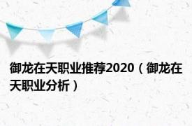 御龙在天职业推荐2020（御龙在天职业分析）