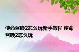 使命召唤2怎么玩新手教程 使命召唤2怎么玩 