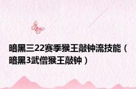 暗黑三22赛季猴王敲钟流技能（暗黑3武僧猴王敲钟）