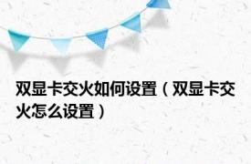 双显卡交火如何设置（双显卡交火怎么设置）