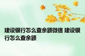 建设银行怎么查余额微信 建设银行怎么查余额