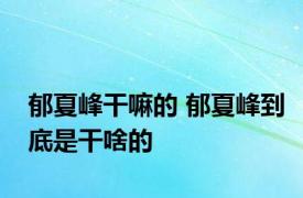 郁夏峰干嘛的 郁夏峰到底是干啥的 