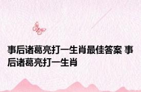 事后诸葛亮打一生肖最佳答案 事后诸葛亮打一生肖 