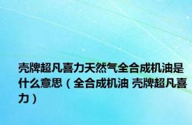 壳牌超凡喜力天然气全合成机油是什么意思（全合成机油 壳牌超凡喜力）