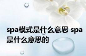 spa模式是什么意思 spa是什么意思的 