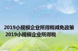 2019小规模企业所得税减免政策 2019小规模企业所得税 