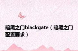 暗黑之门blackgate（暗黑之门配置要求）