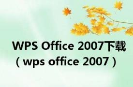 WPS Office 2007下载（wps office 2007）