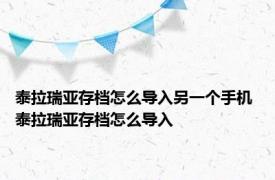 泰拉瑞亚存档怎么导入另一个手机 泰拉瑞亚存档怎么导入 