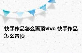 快手作品怎么置顶vivo 快手作品怎么置顶 