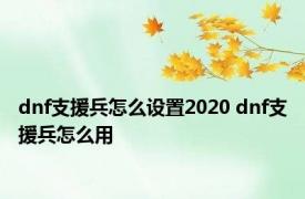 dnf支援兵怎么设置2020 dnf支援兵怎么用 