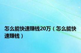 怎么能快速赚钱20万（怎么能快速赚钱）