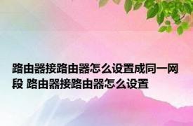 路由器接路由器怎么设置成同一网段 路由器接路由器怎么设置 