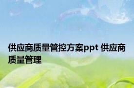 供应商质量管控方案ppt 供应商质量管理 