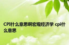 CPI什么意思啊宏观经济学 cpi什么意思 