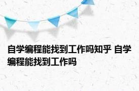 自学编程能找到工作吗知乎 自学编程能找到工作吗 