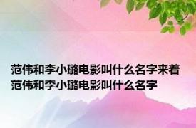 范伟和李小璐电影叫什么名字来着 范伟和李小璐电影叫什么名字