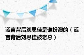 谎言背后刘思佳是谁扮演的（谎言背后刘思佳被老总）