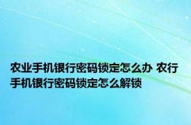 农业手机银行密码锁定怎么办 农行手机银行密码锁定怎么解锁