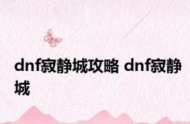 dnf寂静城攻略 dnf寂静城 