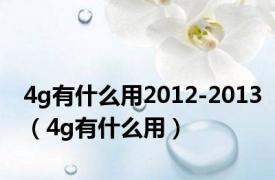 4g有什么用2012-2013（4g有什么用）