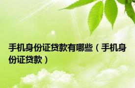 手机身份证贷款有哪些（手机身份证贷款）