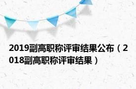 2019副高职称评审结果公布（2018副高职称评审结果）