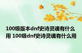 100级版本dnf史诗灵魂有什么用 100级dnf史诗灵魂有什么用