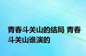 青春斗关山的结局 青春斗关山谁演的