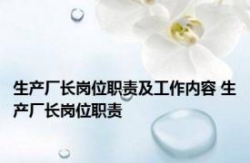 生产厂长岗位职责及工作内容 生产厂长岗位职责 