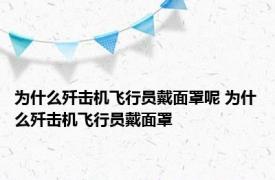 为什么歼击机飞行员戴面罩呢 为什么歼击机飞行员戴面罩