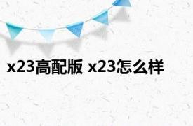 x23高配版 x23怎么样 