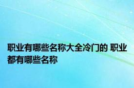 职业有哪些名称大全冷门的 职业都有哪些名称