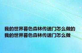 我的世界暮色森林传送门怎么做的 我的世界暮色森林传送门怎么做