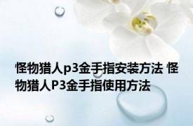 怪物猎人p3金手指安装方法 怪物猎人P3金手指使用方法