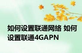 如何设置联通网络 如何设置联通4GAPN