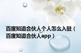 百度知道合伙人个人怎么入驻（百度知道合伙人app）