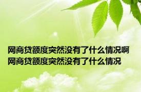 网商贷额度突然没有了什么情况啊 网商贷额度突然没有了什么情况