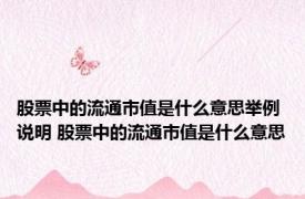 股票中的流通市值是什么意思举例说明 股票中的流通市值是什么意思