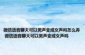 微信语音聊天可以男声变成女声吗怎么弄 微信语音聊天可以男声变成女声吗