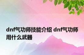 dnf气功师技能介绍 dnf气功师用什么武器